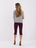 Burgundowe eleganckie spodnie capri z wysokim stanem