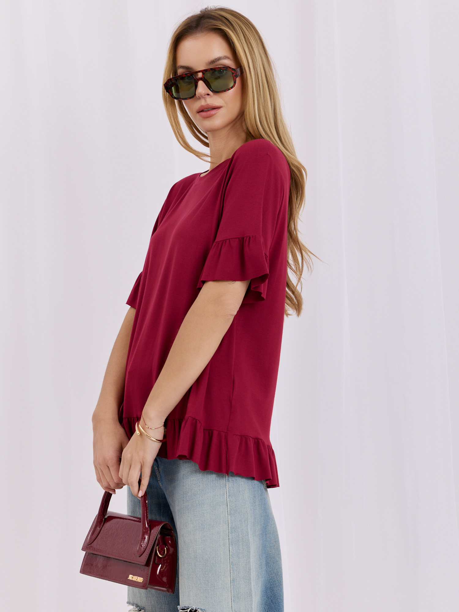 Bordowa damska bluzka oversize z wiskozy 