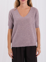 Fioletowy puszysty sweter basic z domieszką baby alpaki