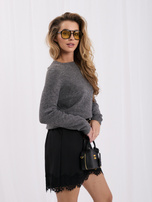 Ciemnoszary sweter basic z domieszką baby alpaki 