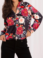 Czarna welurowa bluza rozpinana w kwiaty RUE PARIS 