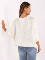 Ecru damski sweter oversize z rękawem 3/4