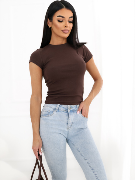 Brązowy bawełniany t-shirt basic 