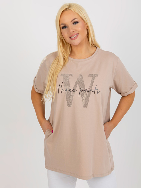 Beżowa długa bluzka plus size z bawełny 