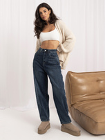 Ciemnoniebieskie damskie jeansy typu balloon