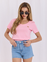 Jasnoróżowy bawełniany t-shirt w prążek 