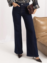 Granatowe jeansy wide leg z ozdobnym przeszyciem