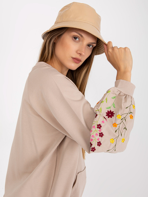 Beżowa bluza oversize bez kaptura z wyhaftowanymi kwiatami RUE PARIS 