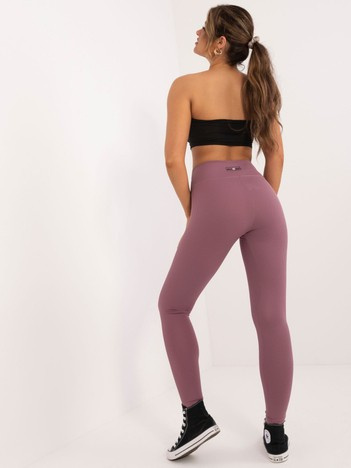 Brudnoróżowe prązkowane legginsy basic z wiskozy