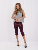 Burgundowe eleganckie spodnie capri z wysokim stanem