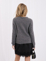 Ciemnoszary sweter basic z domieszką baby alpaki 