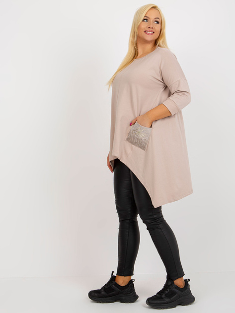 Beżowa asymetryczna bluzka plus size z kieszeniami