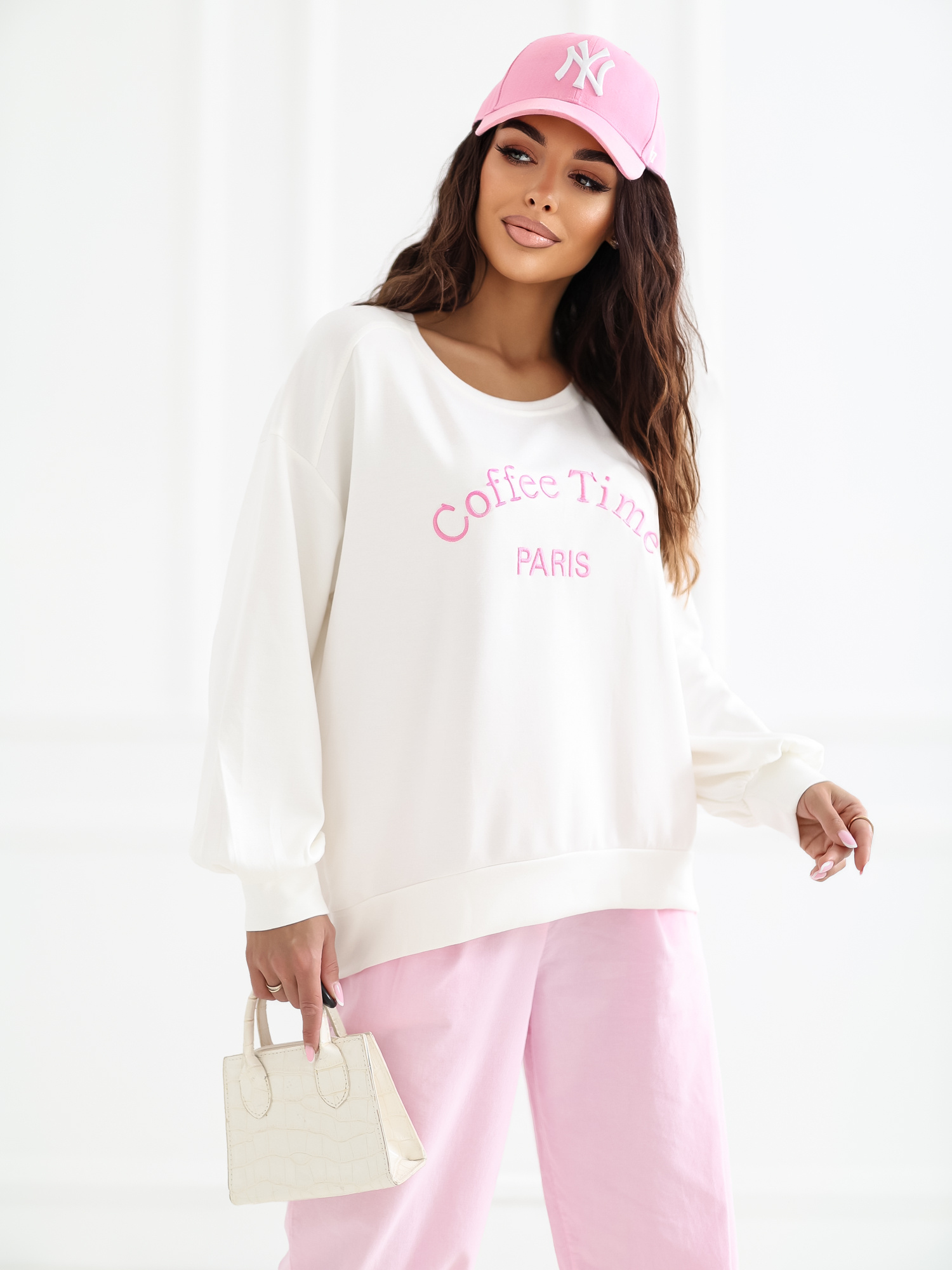 Ecru damska bluza oversize bez kaptura RUE PARIS 