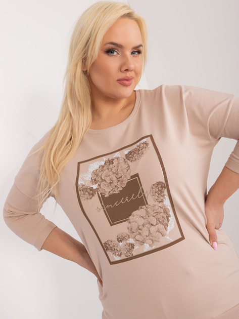 Beżowa bluzka plus size z okrągłym dekoltem