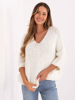 Ecru damski sweter oversize z rękawem 3/4