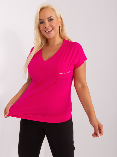 Fuksjowa damska bluzka plus size z napisem 