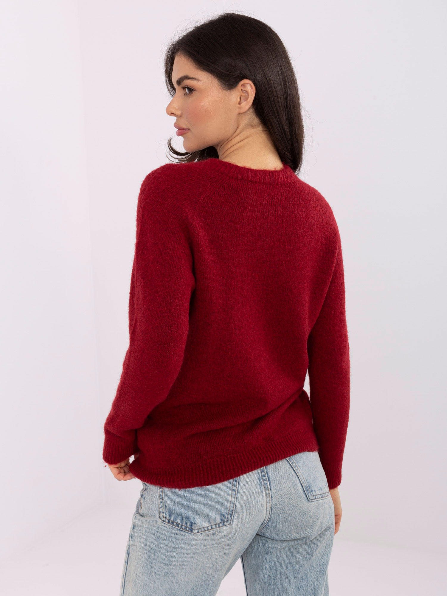 Ciemnoczerwony sweter basic z długim rękawem