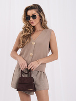 Ciemnobeżowy elegancki sweter bez rękawów
