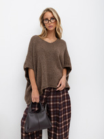Ciemnobrązowy damski sweter oversize z rękawem 3/4