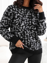 Czarny damski sweter z nadrukiem animal print 