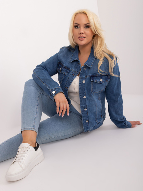 Niebieska jeansowa kurtka plus size z kołnierzykiem