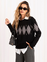 Czarny damski sweter oversize w romby 