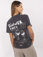 Grafitowy damski t-shirt z napisami SUBLEVEL