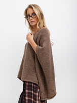 Ciemnobrązowy damski sweter oversize z rękawem 3/4
