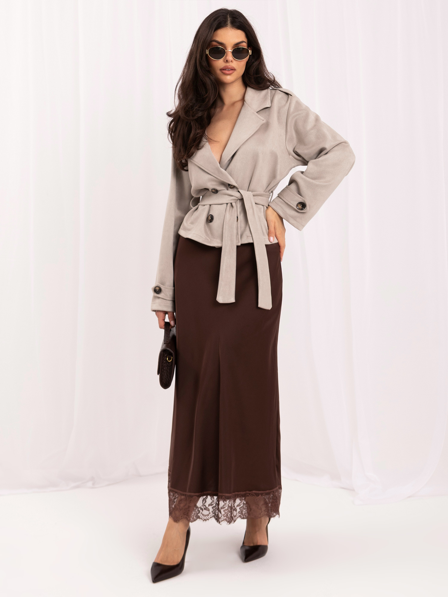 Brązowa midi spódnica typu slip skirt 