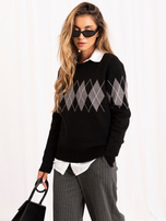 Czarny damski sweter oversize w romby 