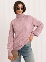 Jasnofioletowy sweter golf damski ze ściągaczami