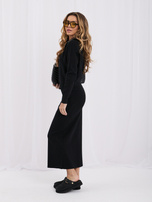 Czarny damski komplet z prążkowanej dzianiny 