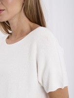 Ecru dwustronny sweter basic z krótkimi rękawami