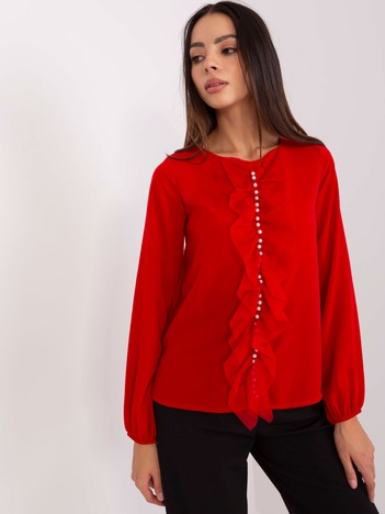 Czerwona damska bluzka wizytowa z długim rękawem