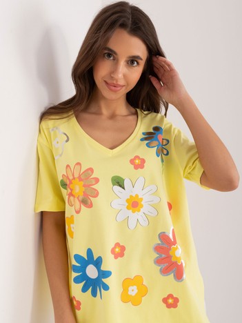 Jasnożółta luźna bluzka damska w kwiatowy wzór