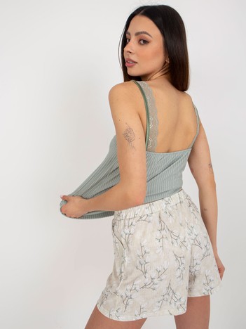 Khaki dwuczęściowa piżama z topem na ramiączkach 
