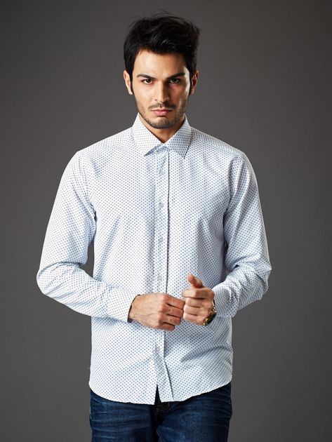 Biała koszula męska o klasycznym kroju we wzory
