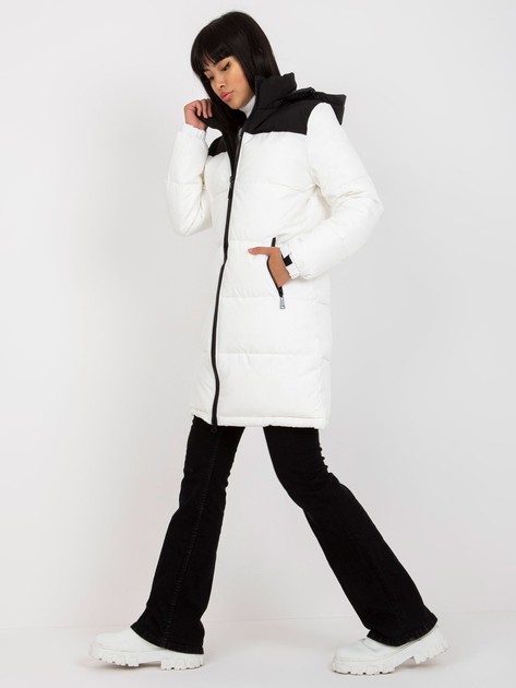 Biało-czarna puchowa kurtka zimowa z pikowaniem 