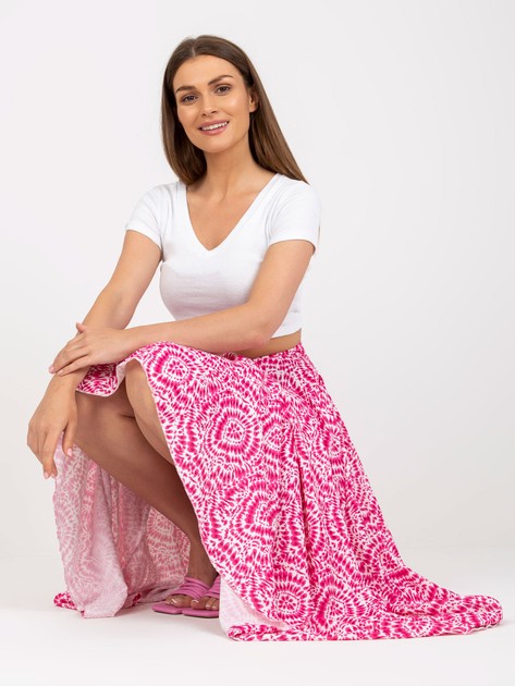 Biało-różowa maxi spódnica rozkloszowana na lato RUE PARIS 
