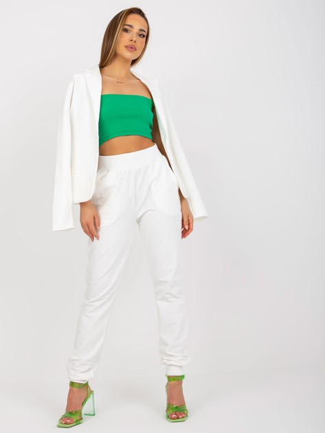 Biały bawełniany dwuczęściowy komplet basic ze spodniami 