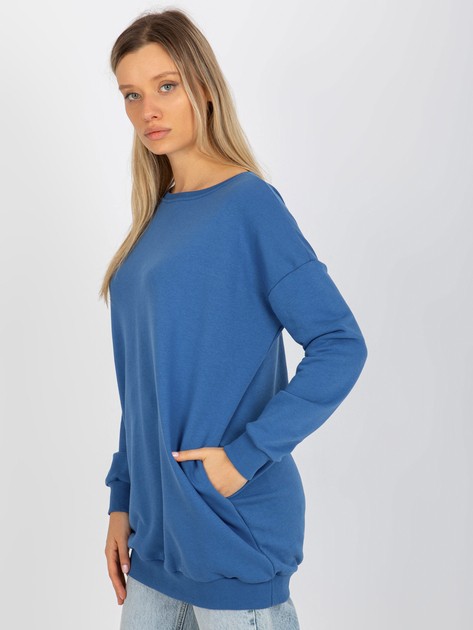 Ciemnoniebieska długa bluza basic z kieszeniami