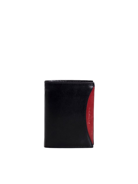 Czarno-czerwony pionowy portfel męski ze skóry naturalnej 