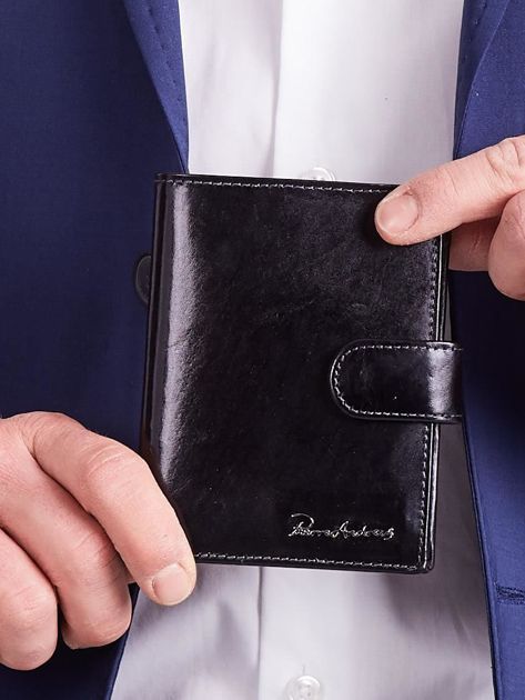 Czarny elegancki pionowy męski portfel