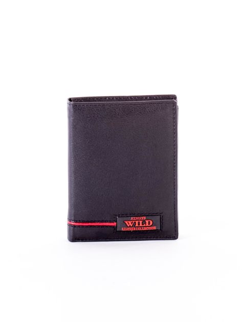 Czarny skórzany portfel dla mężczyzny z czerwonym emblematem
