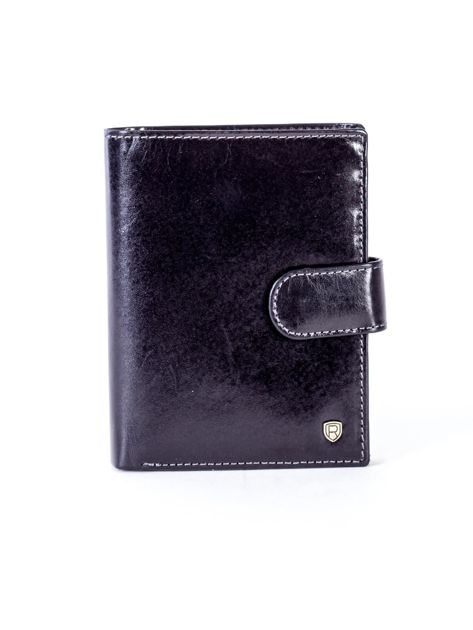 Czarny skórzany portfel na zatrzask
