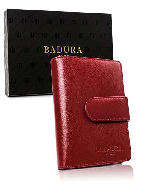 Czerwony portfel męski z zapinką BADURA