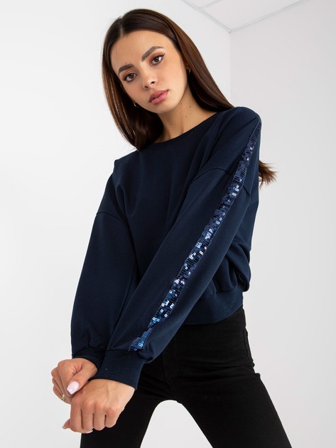 Granatowa damska bluza bez kaptura z cekinami RUE PARIS 