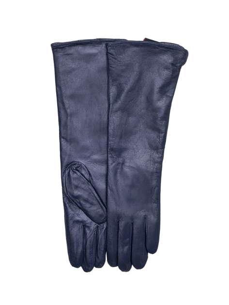 Granatowe długie rękawiczki ze skóry ekologicznej