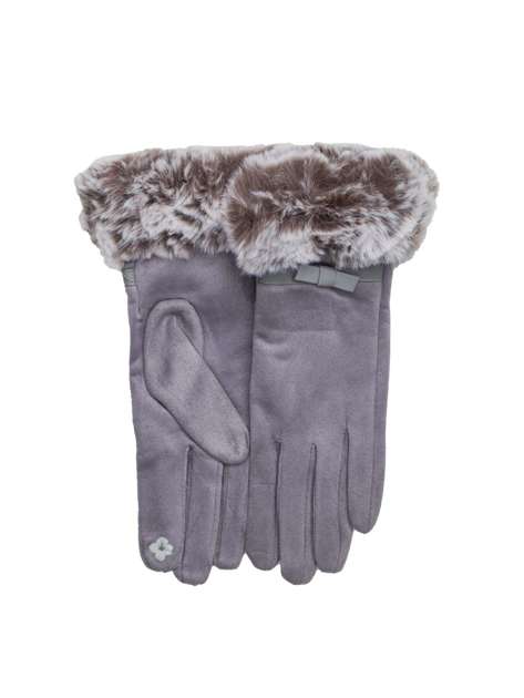 Jasnoszare rękawiczki zimowe z futerkiem