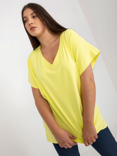 Jasnożółty luźny bawełniany t-shirt plus size basic
